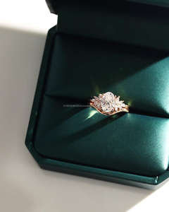 IGI Lab Grown Vintage 14K oro amarillo hecho a mano tensión conjunto Unisex boda/anillo de compromiso Diamante de corte ovalado para fiesta de aniversario - Product Image 1