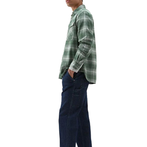 Chemise en flanelle à carreaux vertes pour homme, manches longues, boutonnée, décontractée, pour l'automne, 100% coton, tissu respirant tissé - Product Image 3