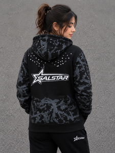 SALSTAR Sweat-shirt à capuche pour femme, manches longues, imprimé, fermeture éclair sur le devant, décontracté, tricoté, automne, motif étoile noire - Product Image 4