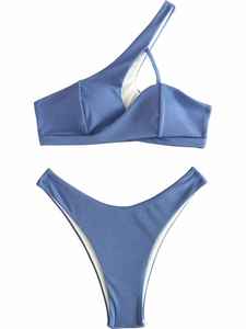 The set is most accurately called a One Shoulder Cut Out Ribbed <b>Bikini</b> Set or an Asymmetrical Wrap <b>Bikini</b> - Product Image 2