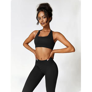 Ensemble de yoga dos croisé pour femme : soutien ergonomique, brassière de sport et leggings taille haute à découpe automatisée - Product Image 3
