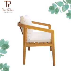Chaise de plage en bois ThinhPhu, dossier solide, mobilier d'extérieur, fauteuil confortable avec coussin, design contemporain, pliable, Oxford, pour hôtel - Product Image 5