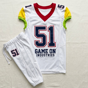 Custom Sublimated White American Football Uniform Set Breathable Mesh V-Neck Football Jersey and Pants Team Sportswear Apparel - Product Image 1