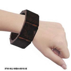 Handmade Antique Dark <b>Wood</b> Octagonal <b>Bangle</b> Chunky Boho Statement Bracelet Natural Rustic Timber Wristwear - Gift for Her - Product Image 3