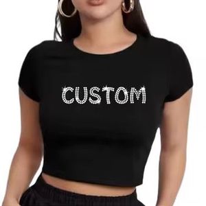 Camiseta Corta de Algodón y Elastano para Mujer, Tendencia de Moda 2025, Personalizable - Product Image 1