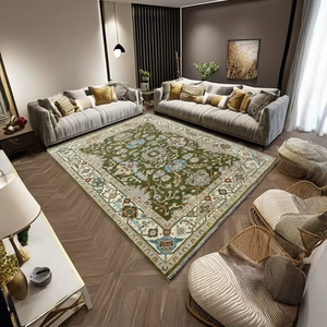 Tapis persan Oushak en laine/soie noué à la main de qualité supérieure |   Tapis moderne abstrait vert olive beige fait main, adapté aux animaux domestiques, antidérapant, à poils ras 1 - Product Image 1