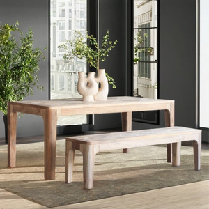 Minimalist Wood Dining <b>Table</b> with <b>Bench</b> <b>Set</b> for Outdoor Use 180 Cm Length Natural Finish - Product Image 5