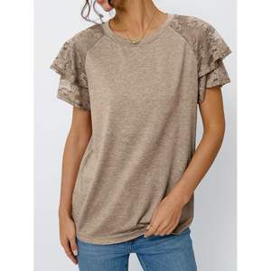 2025 2025 femmes mignon t-shirts Blouse basique t-shirt à manches courtes haut d'été dentelle habillé décontracté affaires body - Product Image 5