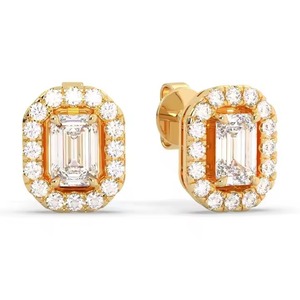 Women's <b>Hoop</b> <b>Earrings</b> in 10k Yellow Gold with Moissanite Emerald Shape Diamond Trendy Jewelry IGI Certified <b>Silver</b> Plated - Product Image 1