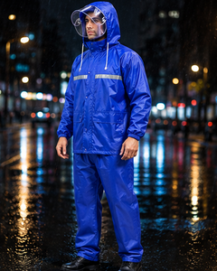 Traje Impermeable Azul para Hombre, Chaqueta y Pantalones de Poliéster con Costuras Selladas, Manga Larga, Logotipo Personalizado en la Parte Delantera, para Todas las Estaciones - Product Image 5