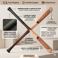 Bate de madera de arce con mango forrado con fibra de kevlar modelo Carbon 271 irrompible de Naqqash Sports