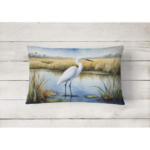 Oiseaux Oiseaux Coussin 12H x 16W Intérieur Canapé Lit Extérieur Patio Lavable Snowy Egret 7533 - Product Image 2