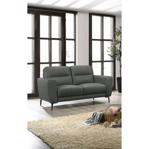 Set Divano 2 Pezzi in Pelle Pieno Fiore Grigio Antracite, Arredamento Contemporaneo per Soggiorno con Divano e Divanetto Interamente in Pelle - Product Image 3