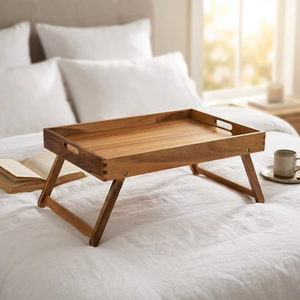 Top Quality Natural Acacia Wooden Folding Bed <b>Tray</b> <b>Table</b> Rustic Breakfast <b>Tray</b> for Eating in Bed made from Vietnam Factory - Product Image 4