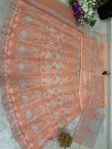 Lehenga Choli de red bordada plateada con dupatta para mujer, para bodas indias, tradicional, de longitud regular, de secado rápido - Product Image 5