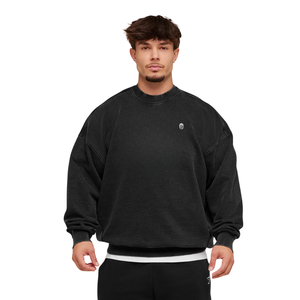 Sweat-shirt à col rond noir surdimensionné pour homme, en molleton épais, style streetwear décontracté - Product Image 1