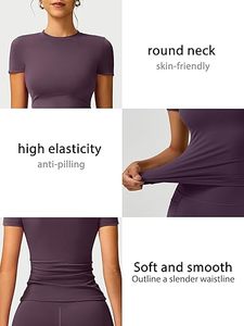 Camisetas Aura Basics para Mujer, Cuello Redondo, Manga Corta, Ropa de Verano, Camisetas Ajustadas, Tops Básicos Cortos - Product Image 3