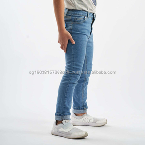 Jean en denim pour garçons, coupe slim, taille mi-haute, décontracté, uni, respirant, extensible, en coton, délavage clair, haute qualité, pour l'hiver - Product Image 3