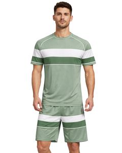 Mens Sage Green White Sports TShirt And Shorts <b>Set</b> Breathable Quick Dry Gym Wear Athletic Running Training Activewear Outfit <b>Set</b> - Product Image 1