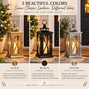 โคมไฟเหล็กสีดำพร้อมแผงกระจกและที่ใส่เทียนสำหรับตกแต่งบ้าน - Product Image 4