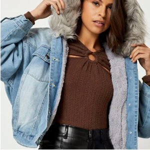 Unisex Jeans Jacket Cotton Lined Hood Standard Winter Casual Eco-Friendly Quick Dry Breathable Regular Fit <b>Covered</b> <b>Button</b> - Product Image 1