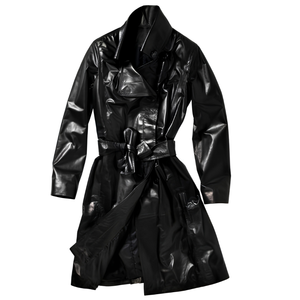 WEAR INTERNATIONAL <strong>Men's</strong> Genuine Leather Single Breasted Ruffle Sleeve Long <strong>Trench</strong> <strong>Coat</strong>-OEM Service Streetwear Outerwear - Product Image 4