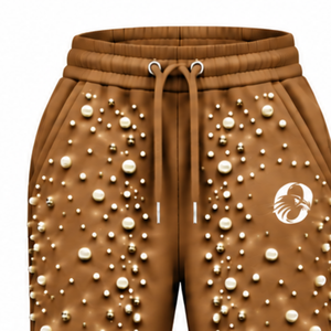 Bronze Pearl Beaded Jogger Pants <b>Women</b> Luxury Rhinestone Embellished Drawstring <b>Sweatpants</b> Casual Streetwear Fleece Winter - Product Image 3