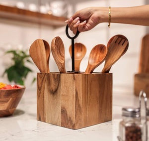 Adjustable Rustic Wooden <b>Utensil</b> <b>Holder</b> for Kitchen Countertop Storage Rack Non-Folding for Spoons and Cooking Tools - Product Image 3