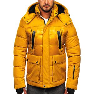 Chaqueta acolchada de diseñador de invierno para hombre con logotipo personalizado, Abrigo acolchado con estampado amarillo burbuja de lona con decoración de patrones - Product Image 1