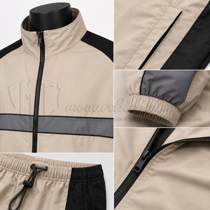 Ensemble coupe-vent imperméable zippé de haute qualité – Veste et pantalon de survêtement en nylon brillant personnalisé et écologique - Product Image 6