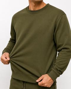 Sweat-shirt en maille à col rond pour homme, coupe classique, couleur unie vert olive, 400 GSM, vêtements d'hiver décontractés pour homme - Product Image 5