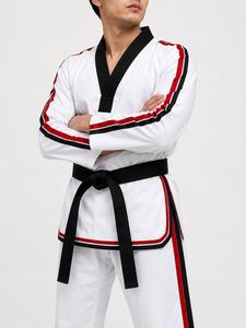 Uniforme de judo unisexe blanc avec rayures rouges et noires, coupe classique, 100% coton, durable, respirant, léger, vêtements d'arts martiaux pour adultes - Product Image 4