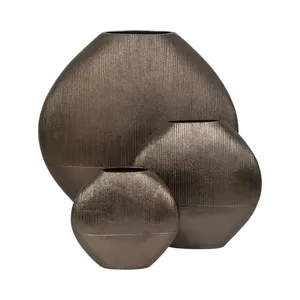 Modern Bronze Metal Flower <b>Vase</b> Textured Round Tabletop <b>Decorative</b> <b>Vase</b> for Home Hotel Office Decor - Product Image 3