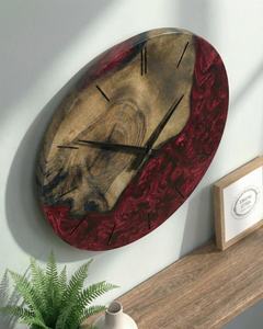 Luxury Deep Red Epoxy Resin Burl Wood Wall Clock Live Edge Olive Wood Round Silent Hanging Watch for Living Room Wall Art - Product Image 5