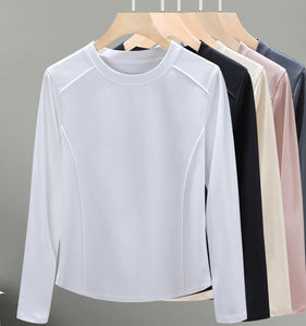 T-shirt d'entraînement pour femme, coupe slim, col rond, manches courtes, respirant, tricoté, style hip-hop, été - Product Image 5