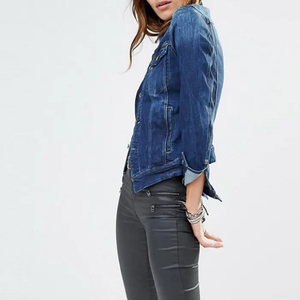 Veste en jean déchirée 100 % coton pour femme, coupe courte et régulière, col rabattu, boutonnée, style décontracté streetwear, broderie automne - Product Image 6