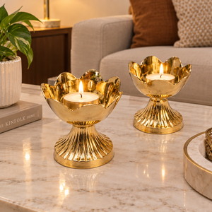 Brass Diya <b>Oil</b> <b>Lamp</b> Stand Decorative Diwali Home Temple Decor Festival Lighting Durable Elegant Flower Shape Traditional Puja - Product Image 4