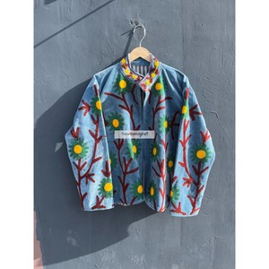 Sky Blue Velvet Jacket <b>Coat</b> Hand <b>Stitch</b> Cotton Lining Boho Chic Jacket Unisex Party Wear Jacket Uzbek Embroidery Jacket - Product Image 6
