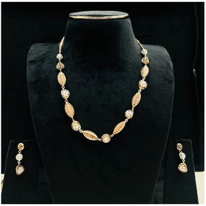 Ensemble de bijoux de luxe en or massif 22 carats, classique, pour mariage et soirée, avec collier et boucles d'oreilles pour femmes - Product Image 2