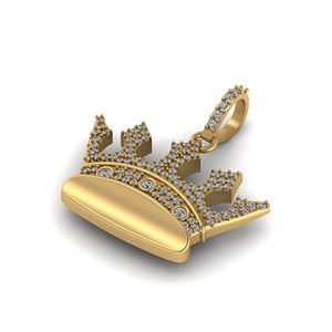 Trendy Fashion Icy 10K <b>Solid</b> <b>Gold</b> Custom Iced Crown Statement Necklace Lab Grown Diamond Charm <b>Pendant</b> Hip Hop Fine Unisex Gift - Product Image 1