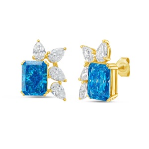 7 CT Simulated Blue & White Diamond Sterling Silver 925 18K Gold Plated Cluster <b>Earrings</b> with <b>Emerald</b> Cut Mixed Shape - Product Image 1