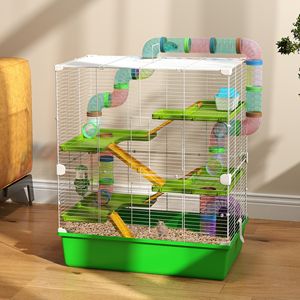 Jaula para Hámster de 23 Pulgadas, Verde, de 5 Niveles, con Rueda y Botella de Agua, para Mascotas Pequeñas y Grandes, Hecha de Acrílico con Diseño de Animales - Product Image 2