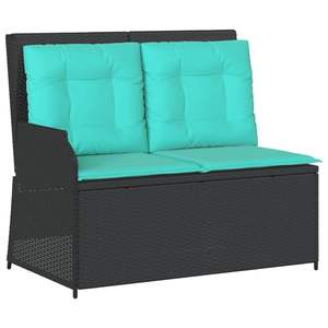 Banc de patio inclinable 2 places en rotin PE noir turquoise - Product Image 2