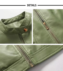 Veste de moto en cuir véritable élégante, longue, coupe-vent, imperméable, respirante, écologique, à double boutonnage, avec fermeture éclair aux poignets - Product Image 5