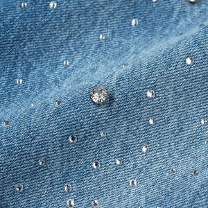 Hot Sale Custom Rhinestone Baggy Wide Leg Diamond Denim <b>Jeans</b> Fashion Streetwear Model with Mid Waist Straight Style - Product Image 4