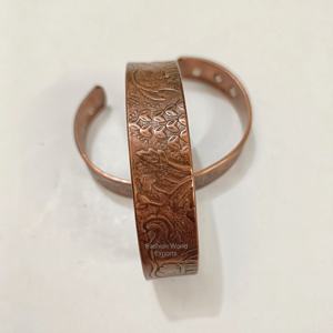 Bracelet manchette en cuivre Vintage fait à la main Bracelet fleur magnétique Antique pour l'arthrite Soulagement de la douleur articulaire Circulation Mode - Product Image 3