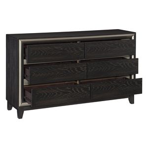 Comò moderno da 1 pezzo a 6 cassetti con scanalature e ritagli in argento per mobili in legno contemporaneo con finitura in ebano - Product Image 3