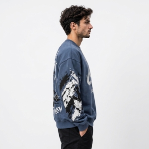 Sweat-shirt entièrement personnalisé en molleton écologique polyester/coton, col rond, coupe classique, imprimé graffiti lettres DTF sur manches, style décontracté - Product Image 5