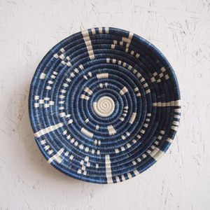 Small African Kigembe Rwanda <b>Basket</b> Handwoven Sisal Sweetgrass Decorative Bowl in Blue Rustic Woven Catchall <b>Basket</b> - Product Image 6