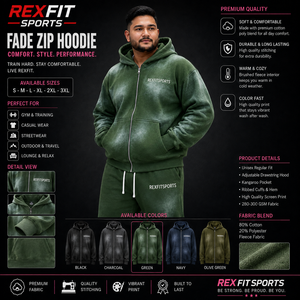 REXFITSPORTS 2026 Sweat à capuche zippé personnalisé vert délavé vintage unisexe en coton et polyester molletonné streetwear entièrement zippé - Product Image 1